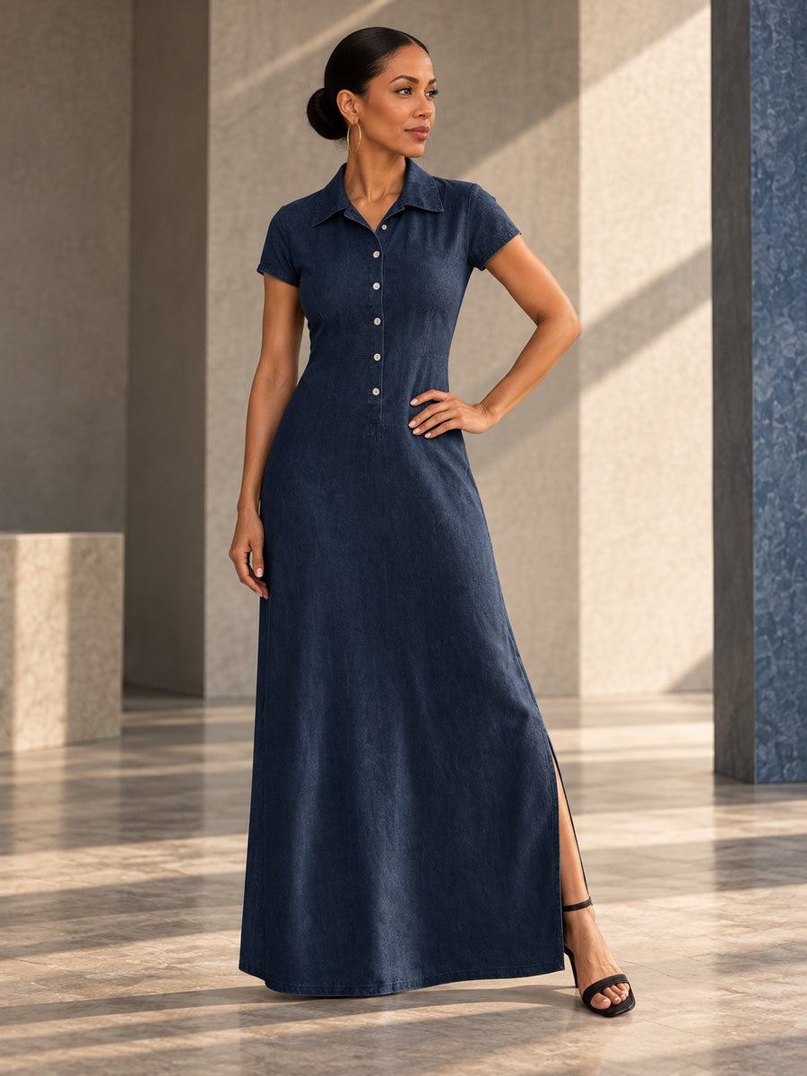 High Waisted Plus Size Buttoned Pockets Split-Side Lapel Maxi Dresses - 125517_OL_F3_v20261008