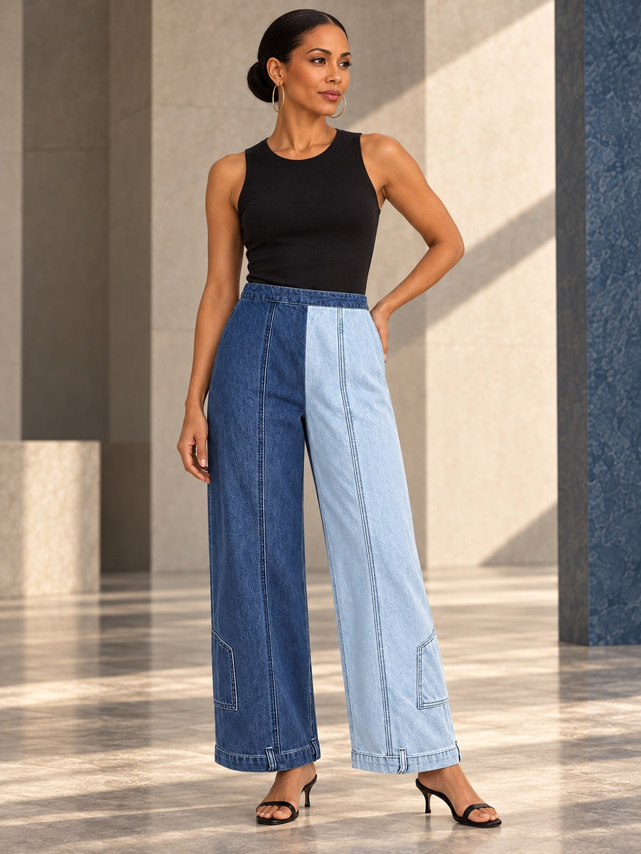 Loose Wide Leg Contrast Color Pockets Jean Pants Bottoms - 204819_OL_F1_v20261008