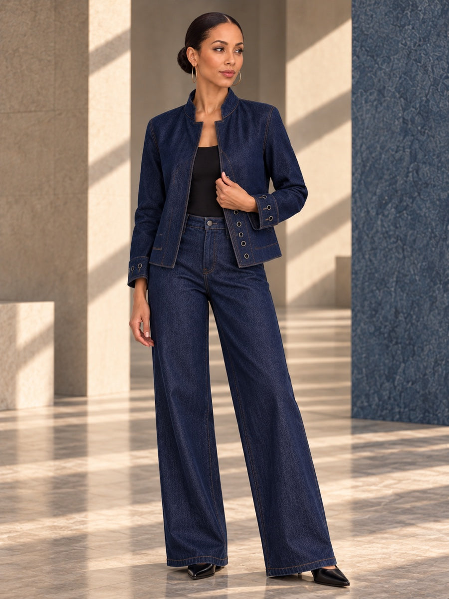 Cropped Long Sleeves Buttoned Hollow Solid Color Stand Collar Outerwear - 205700_OL_F3_v04