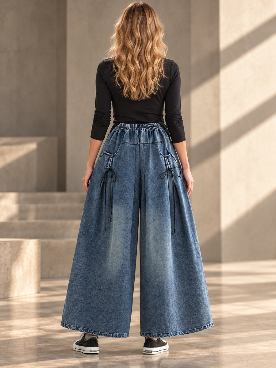 High Waisted Loose Elasticity Pleated Pockets Jean Pants Bottoms - 174442_B1_v20261008