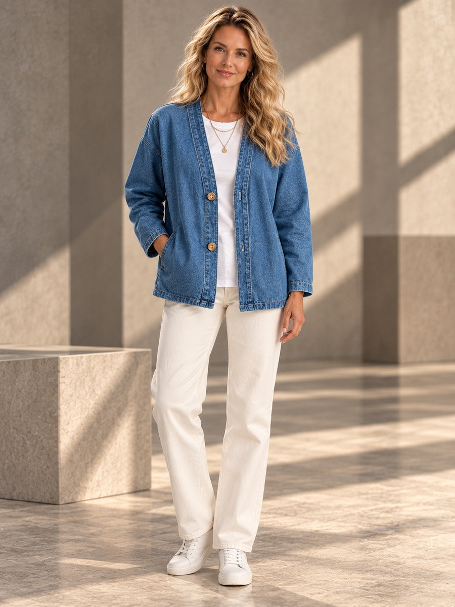 Long Sleeves Plus Size Buttoned Solid Color Collarless Denim Outerwear - 209471_OL_F1_v20261008