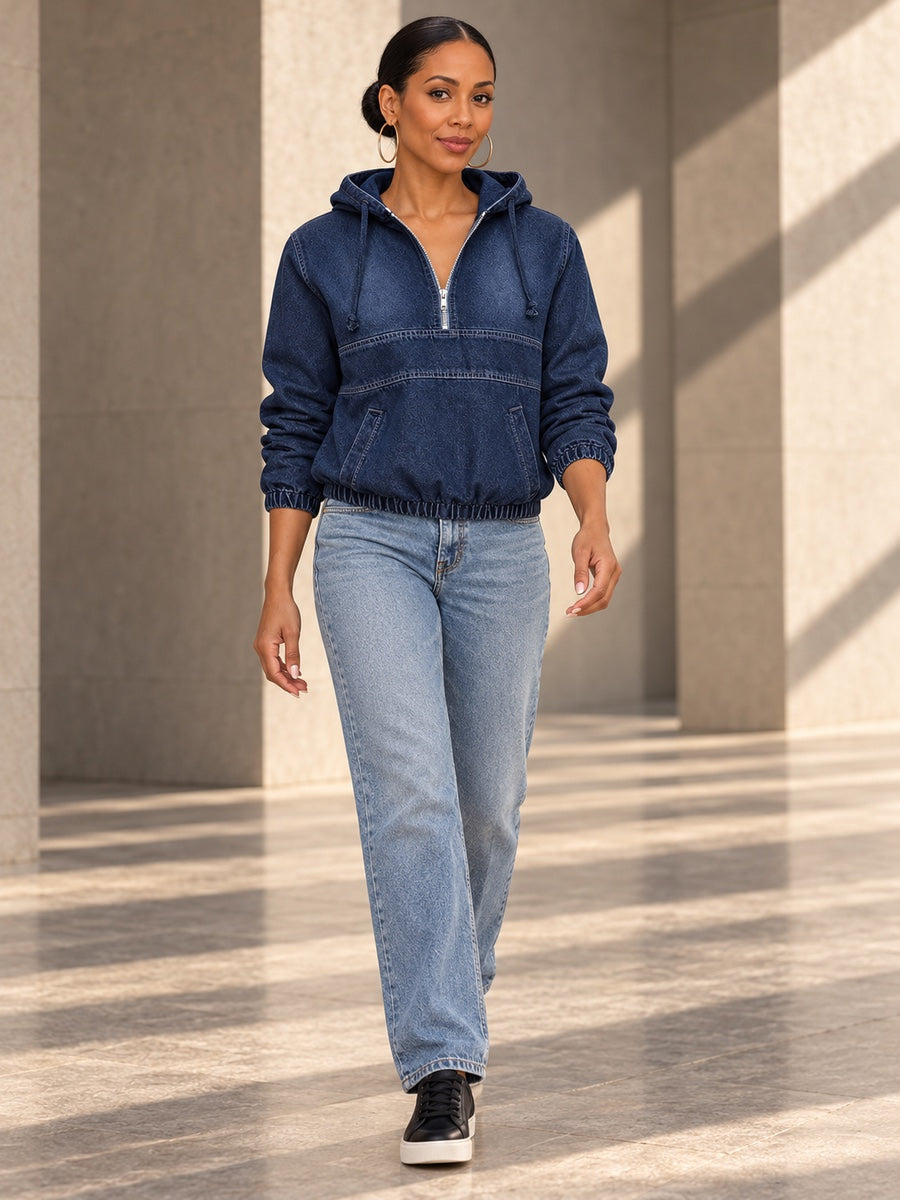 Long Sleeves Drawstring Pleated Pockets Solid Color Split-Joint Zipper Hooded Hoodies&sweatshirt Tops - 210553_CF_F1_v20261008
