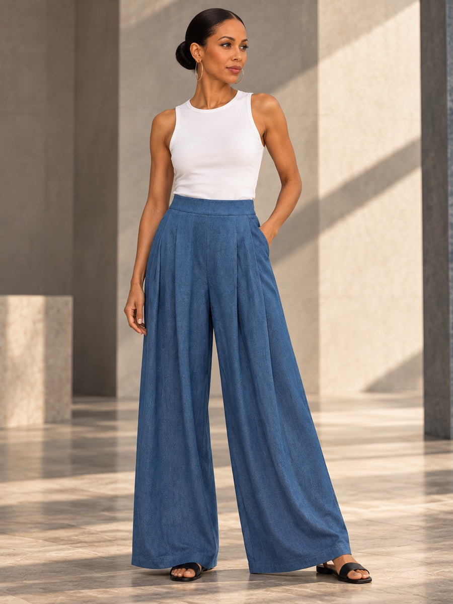 Loose Wide Leg Pleated Pockets Solid Color Jean Pants Bottoms Trousers - 187474_OL_F3_v20261008