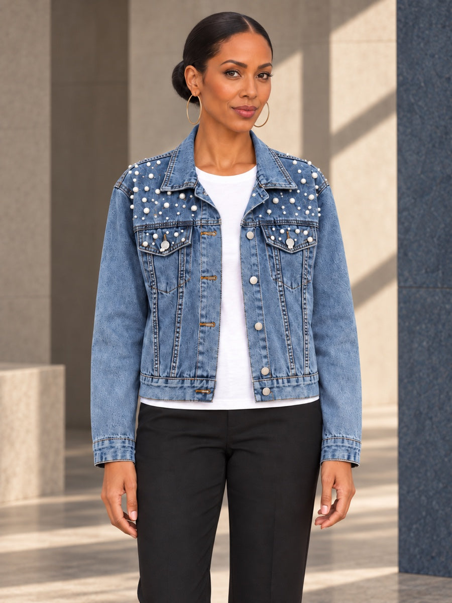 Long Sleeves Split-Joint Lapel Denim Jackets - 127145_上半身_v04