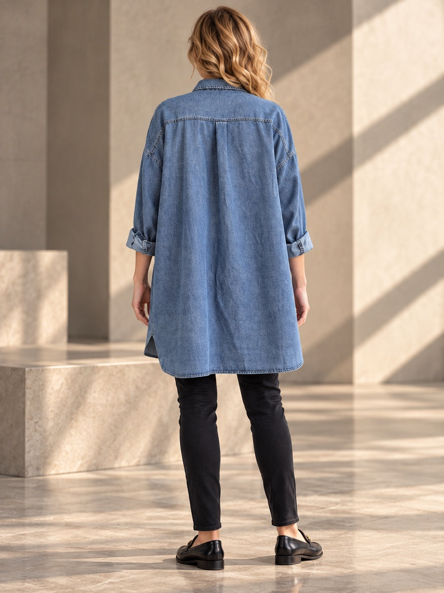High-low Long Sleeves Asymmetric Buttoned Pockets Split-Joint Lapel Blouses&shirts Tops - 148015_B1_v20261008