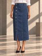 Loose Buttoned Pockets Split-front Long Skirts Skirts Bottoms - 140934_LOWER_v20261008