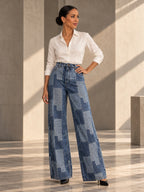 Loose Wide Leg Buttoned Plaid Pockets Split-Joint Jean Pants Bottoms - 170568_OL_F3_v20261008