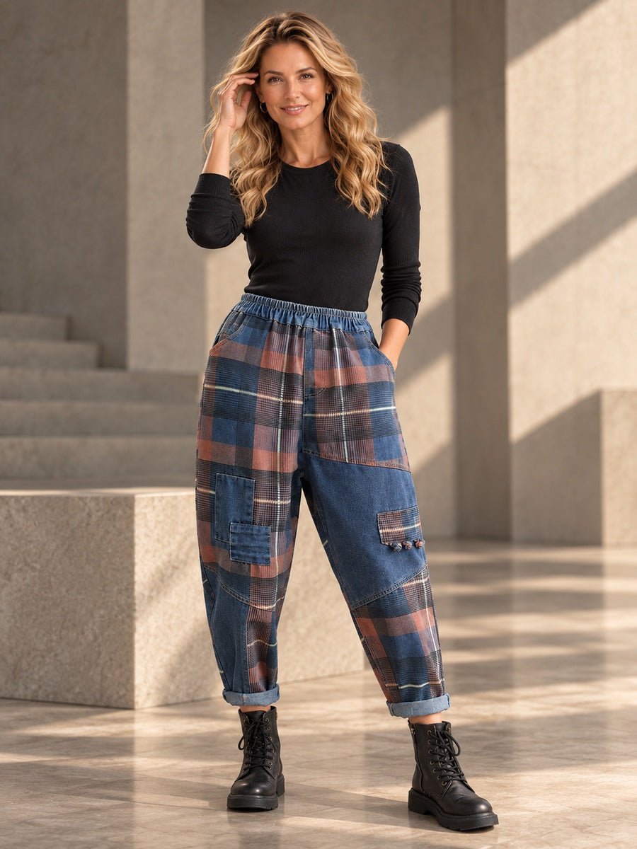 Harem Pants Loose Elasticity Plaid Jean Pants Bottoms - 100079_CF_F2_v20261008