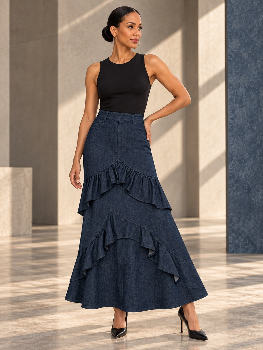 Bodycon High Waisted Ruffled Solid Color Split-Joint Skirts Bottoms - 194357_OL_F3_v20261008