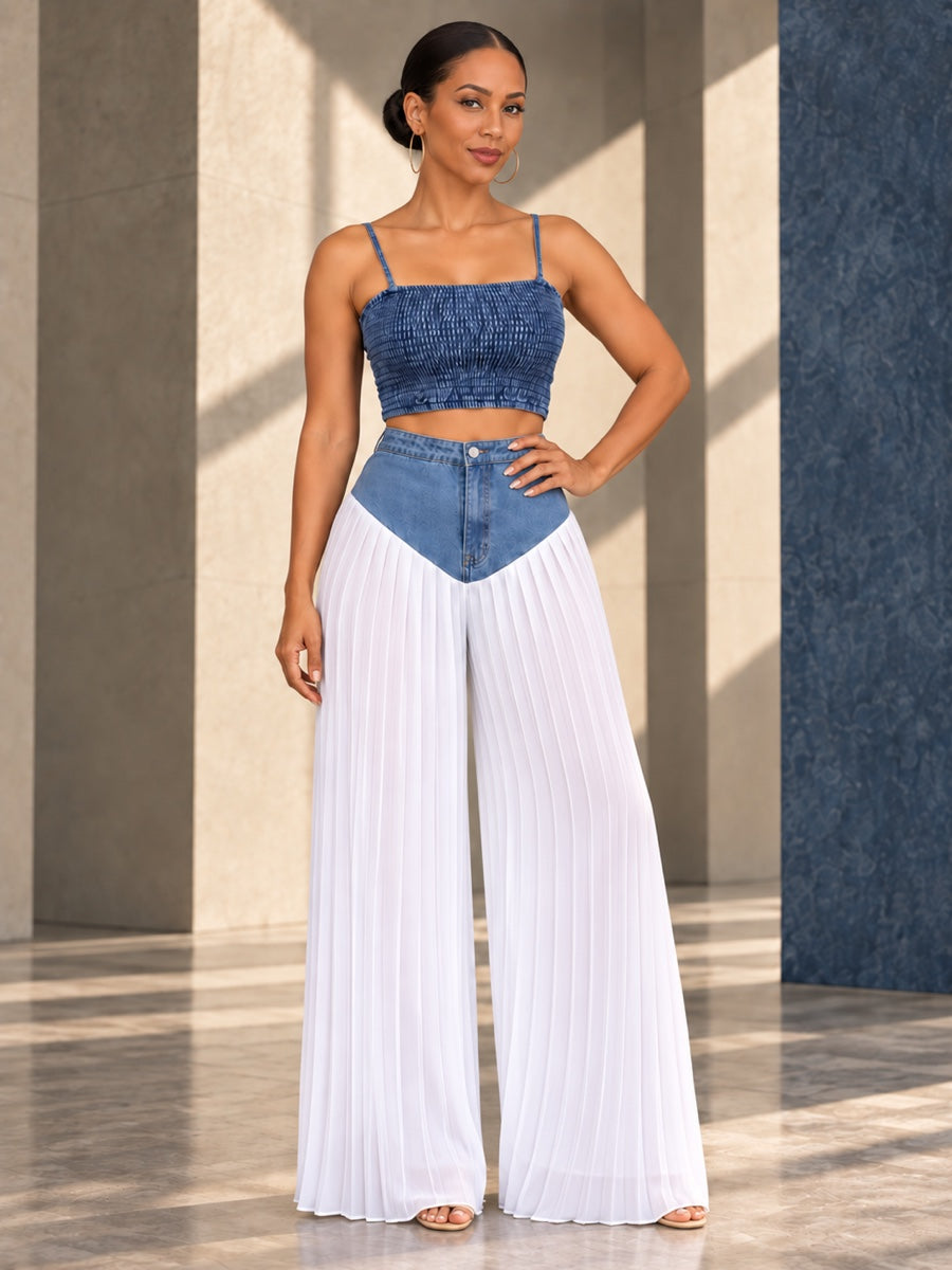Cropped Skinny Zipper Backless Spaghetti‑Neck Camis Tops + Buttoned Zipper Pleated See‑Through Split‑Joint Trousers Bottoms Two Pieces Set - 209725_CF_F1_v01