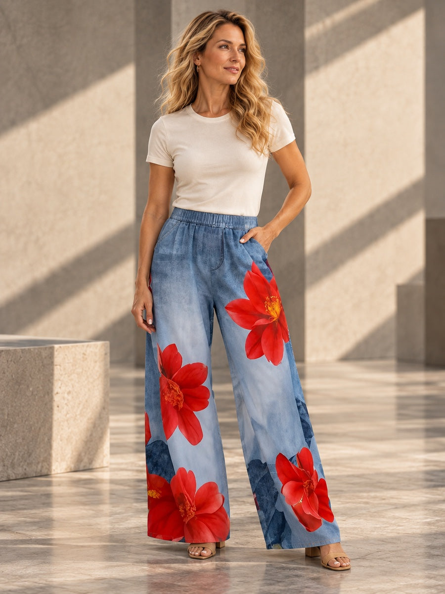 Loose Wide Leg Flower Print Jean Pants Bottoms Trousers - 179536_OL_F3_v20261008