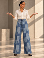Loose Wide Leg Buttoned Plaid Pockets Split-Joint Jean Pants Bottoms - 170568_CF_F3_v20261008