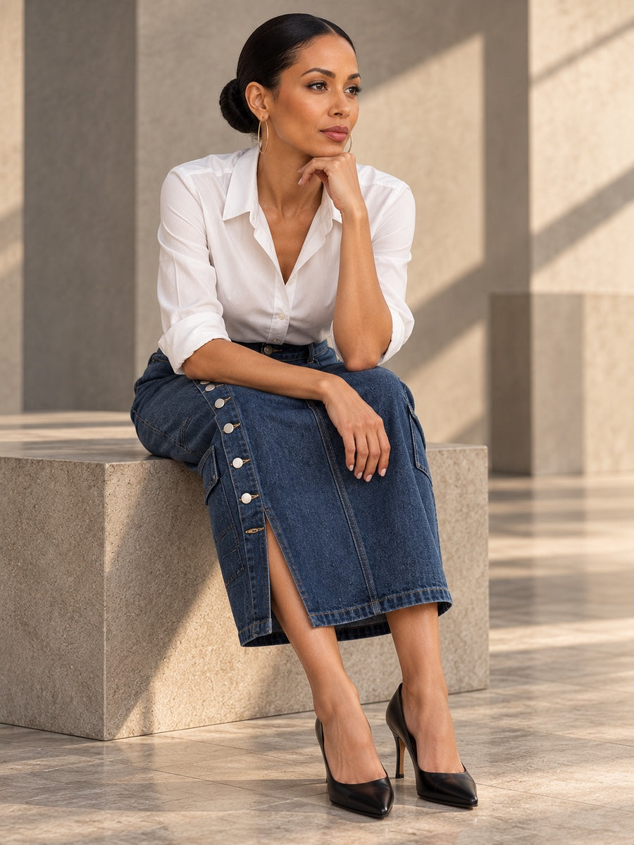 Loose Buttoned Pockets Split-front Long Skirts Skirts Bottoms - 140934_OL_F2_v20261008