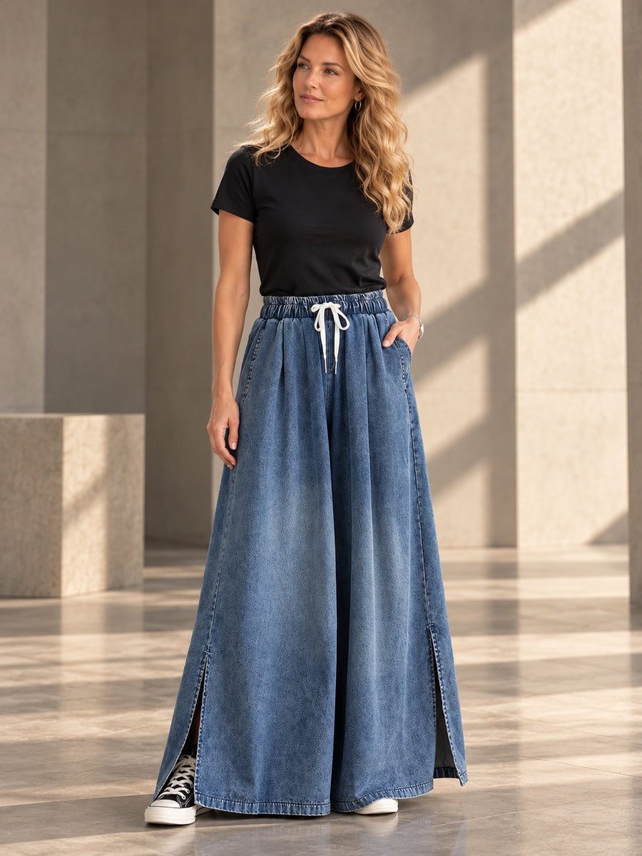Loose Wide Leg Drawstring Split-side Jean Pants Bottoms Trousers - 160937_OL_F1_v20261008