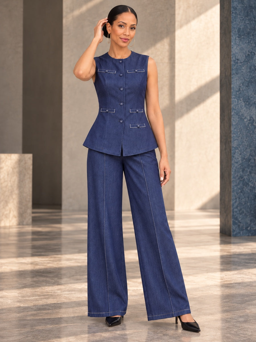 Loose Sleeveless Buttoned Pockets Solid Color Round-Neck Vest Top - 182666_CF_F2_v20261008