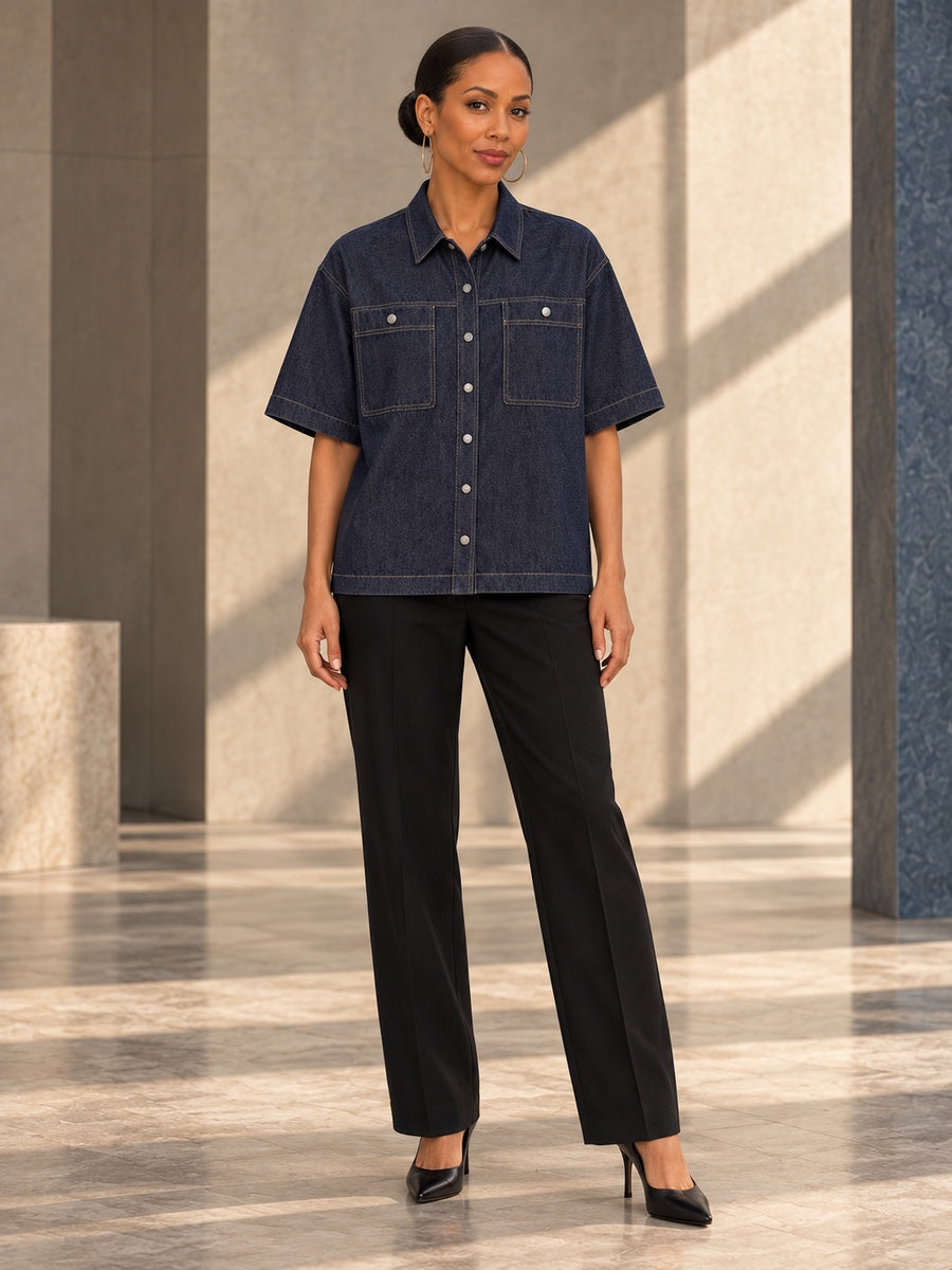 Half Sleeves Loose Buttoned Lapel Blouses&Shirts Tops - 181612_OL_F1_v20261008