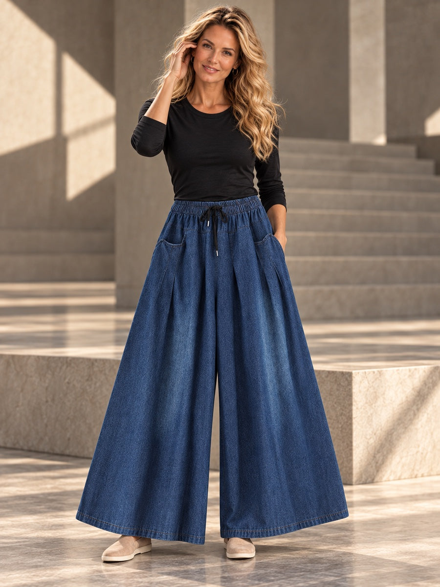 High Waisted Loose Drawstring Elasticity Pleated Pockets Jean Pants Bottoms - 177223_CF_F2_v20261008
