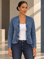Long Sleeves Ruffled Solid Color Collarless Outerwear - 209277_OL_F1_v01