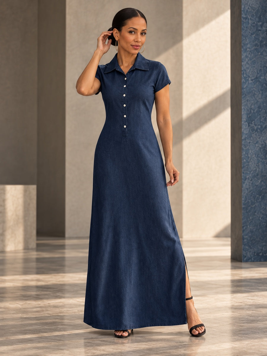High Waisted Plus Size Buttoned Pockets Split-Side Lapel Maxi Dresses - 125517_CF_F2_v20261008