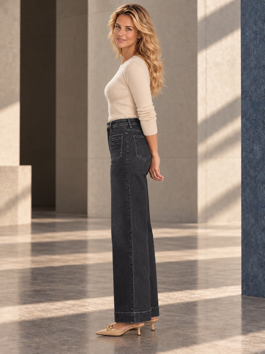 Column High Waisted Pockets Solid Color Jean Pants Bottoms Trousers - 209468_S1_v01