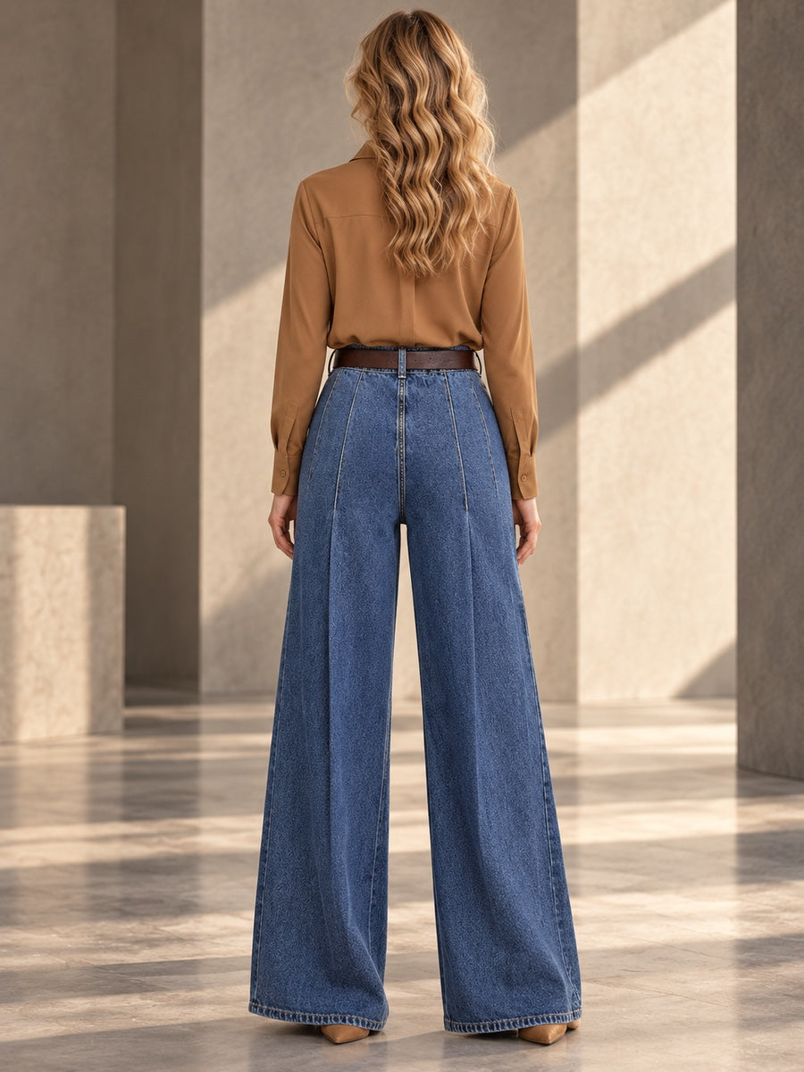 Elasticated Waist High Waisted Belted Pleated Pockets Solid Color Split-Joint Pants - 199013_B1_v20261008