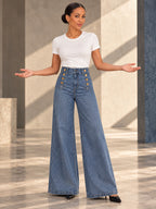 High Waisted Loose Buttoned Split-Joint Jean Pants Bottoms - 181060_CF_F3_v20261008