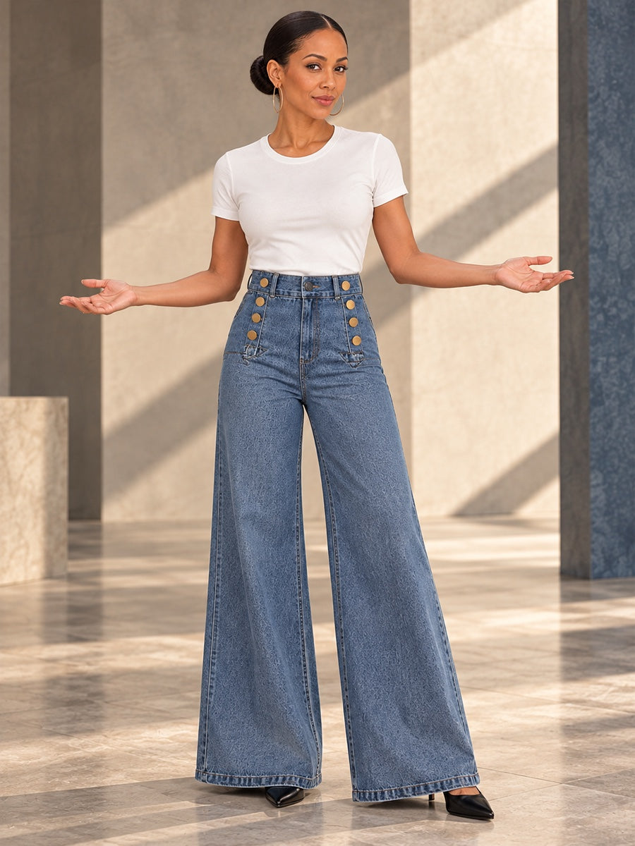 High Waisted Loose Buttoned Split-Joint Jean Pants Bottoms - 181060_CF_F3_v20261008