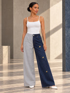 High Waisted Wide Leg Buttoned Contrast Color Elasticity Pockets Split-Joint Zipper Pants Trousers - 211497_OL_F1_v20261008