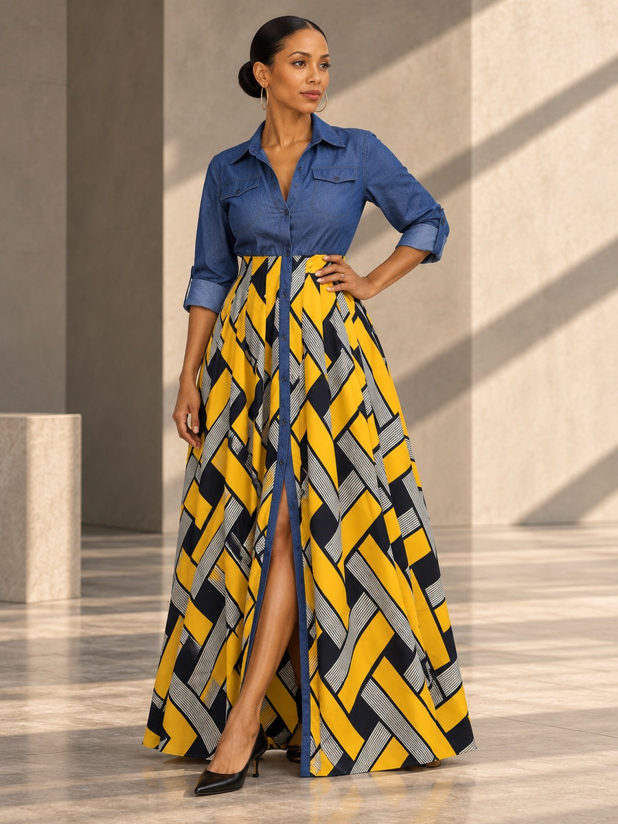 Long Sleeves Loose Buttoned Elasticity Printed Split-Joint Lapel Maxi Dresses - 127282_OL_F3_v20261008