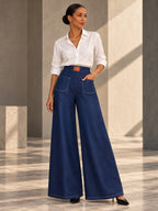 High Waisted Loose Elasticity Pockets Solid Color Zipper Jean Pants Bottoms - 193619_OL_F3_v20261008