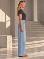 High Waisted Pockets Solid Color Jean Pants Bottoms Trousers - 209467_S1_v01