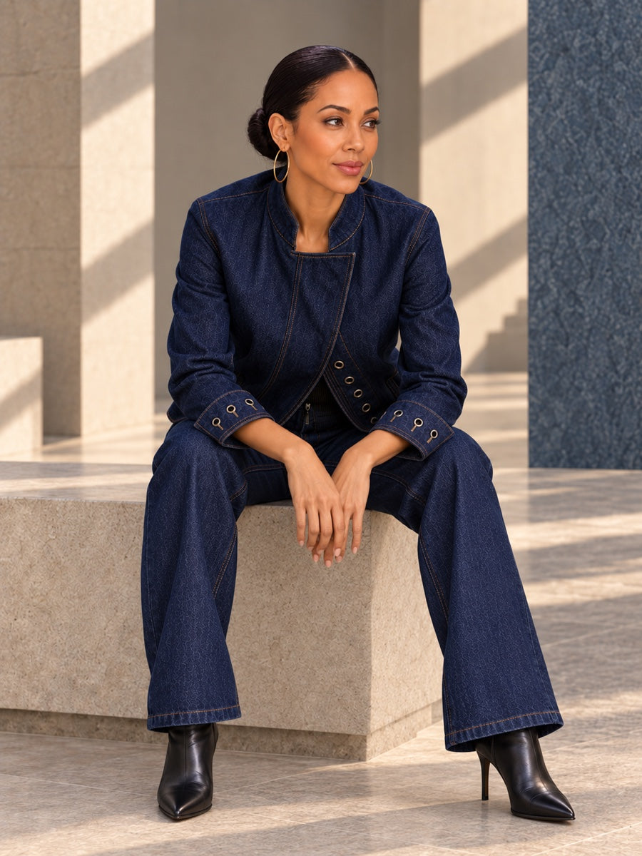 Cropped Long Sleeves Buttoned Hollow Solid Color Stand Collar Outerwear - 205700_OL_F2_v04