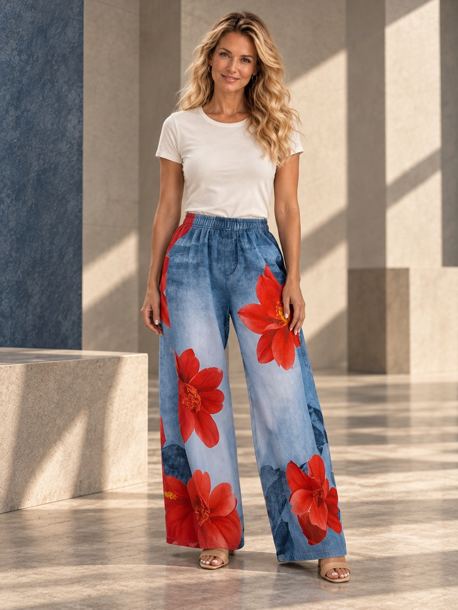 Loose Wide Leg Flower Print Jean Pants Bottoms Trousers - 179536_OL_F1_v20261008