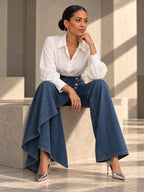 High Waisted Irregularity Buttoned Layered Pockets Solid Color Split-Joint Jean Pants Bottoms - 201901_OL_F2_v20261008