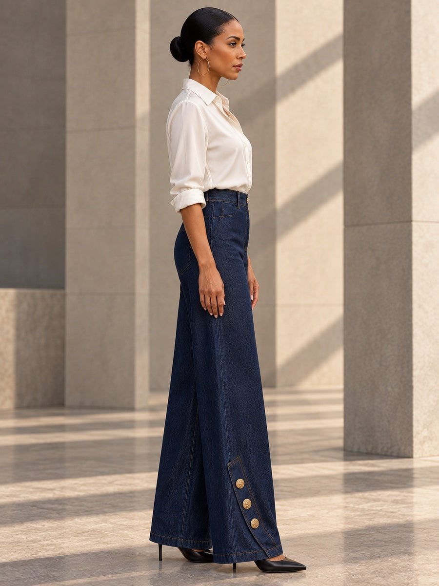 Wide Leg Buttoned Pockets Split-Joint Jean Pants Bottoms - 210434_S1_v20261008