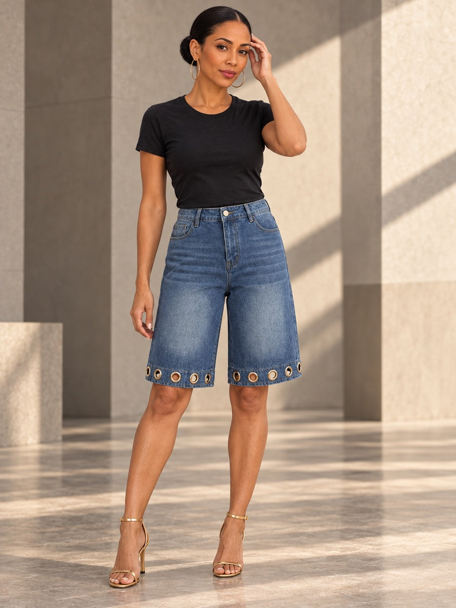 High Waisted Wide Leg Buttoned Hollow Pockets Solid Color Split-Joint Jean Pants Bottoms Shorts Bottoms - 204904_CF_F2_v20261008