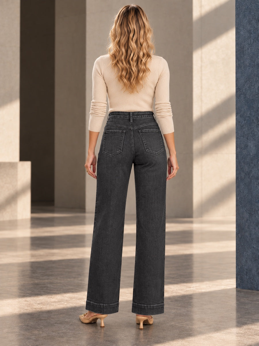 Column High Waisted Pockets Solid Color Jean Pants Bottoms Trousers - 209468_B1_v01