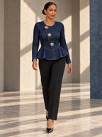 Long Sleeves Skinny Buttoned Ruffle Trim Split-Joint Round-neck Blouses&shirts Tops - 210433_CF_F1_v20261008