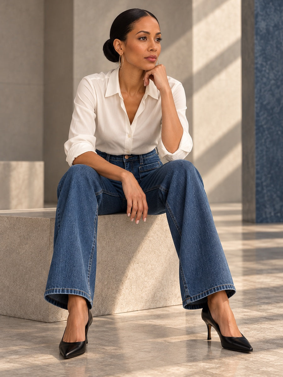 High Waisted Wide Leg Belt Buckle Split-Joint Jean Pants Bottoms - 178153_OL_F2_v20261008