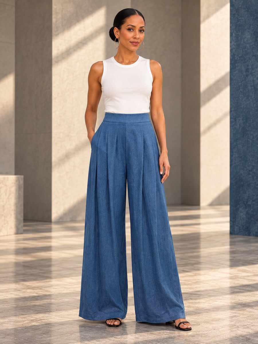 Loose Wide Leg Pleated Pockets Solid Color Jean Pants Bottoms Trousers - 187474_OL_F1_v20261008