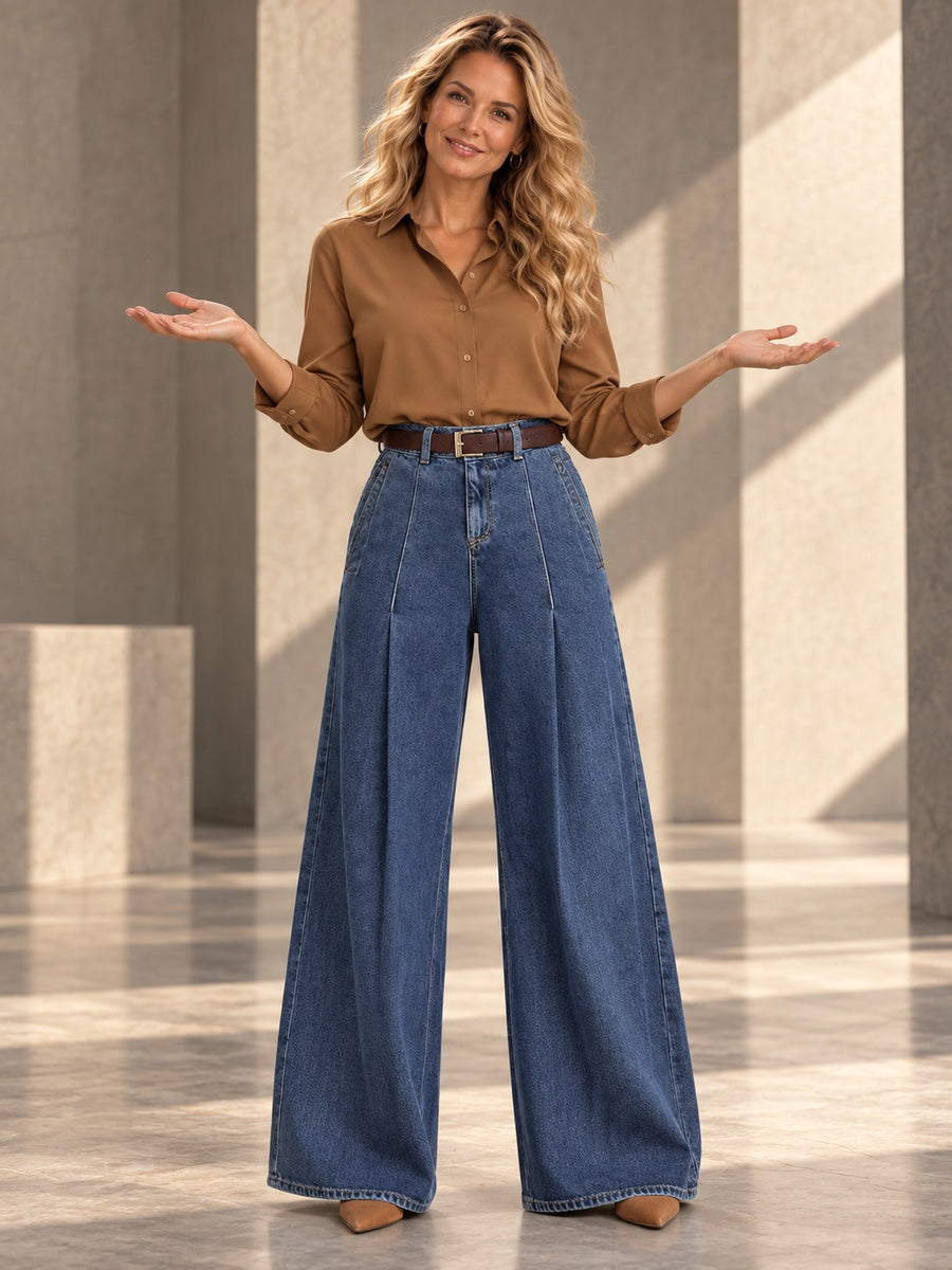 Elasticated Waist High Waisted Belted Pleated Pockets Solid Color Split-Joint Pants - 199013_CF_F3_v20261008