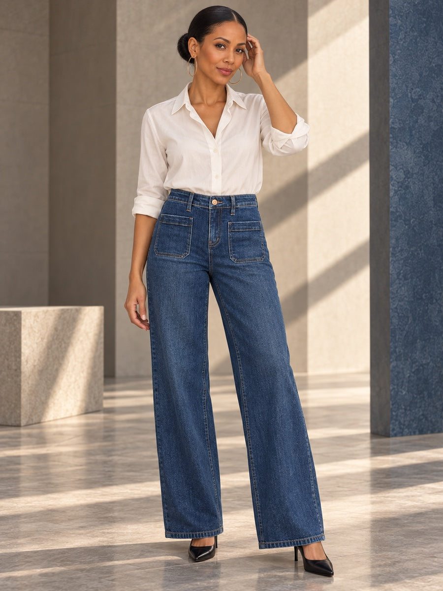 High Waisted Wide Leg Belt Buckle Split-Joint Jean Pants Bottoms - 178153_CF_F2_v20261008