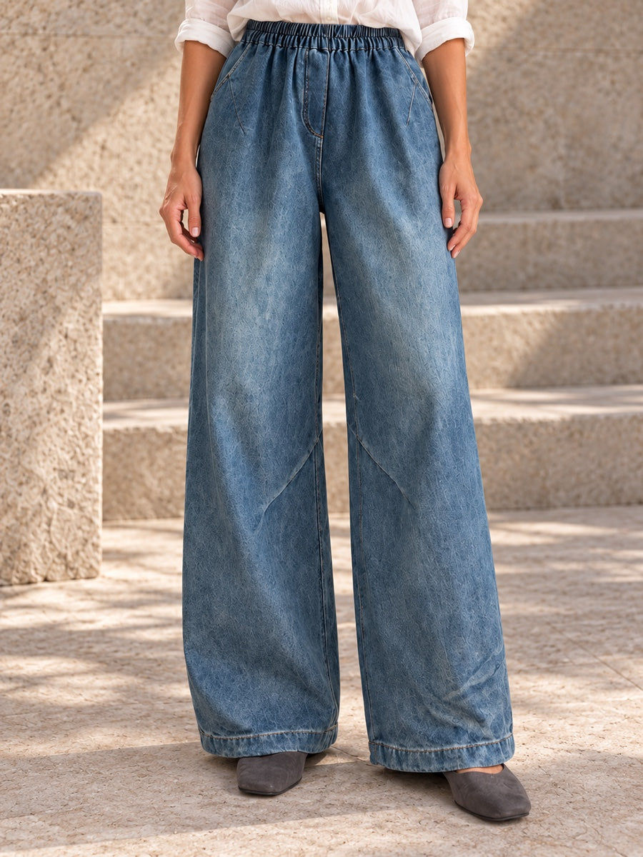 Loose Wide Leg Contrast Color Elasticity Pockets Jean Pants Bottoms - 152980_下半身_v04