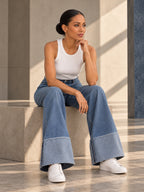 High Waisted Wide Leg Contrast Color Pockets Jean Pants Bottoms - 187827_OL_F2_v20261008