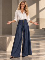 High Waisted Loose Buttoned Pleated Pockets Solid Color Jean Pants Bottoms - 182757_CF_F3_v20261008
