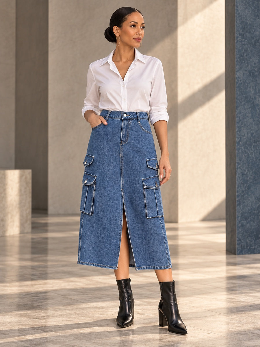 A-Line Loose Pockets Split-Front Split-Joint Denim Skirts - 125560_OL_F1_v20261008