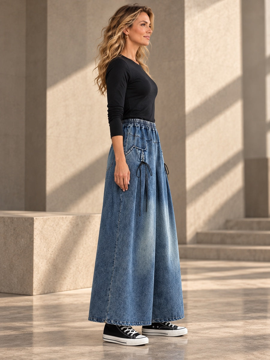 High Waisted Loose Elasticity Pleated Pockets Jean Pants Bottoms - 174442_S1_v20261008
