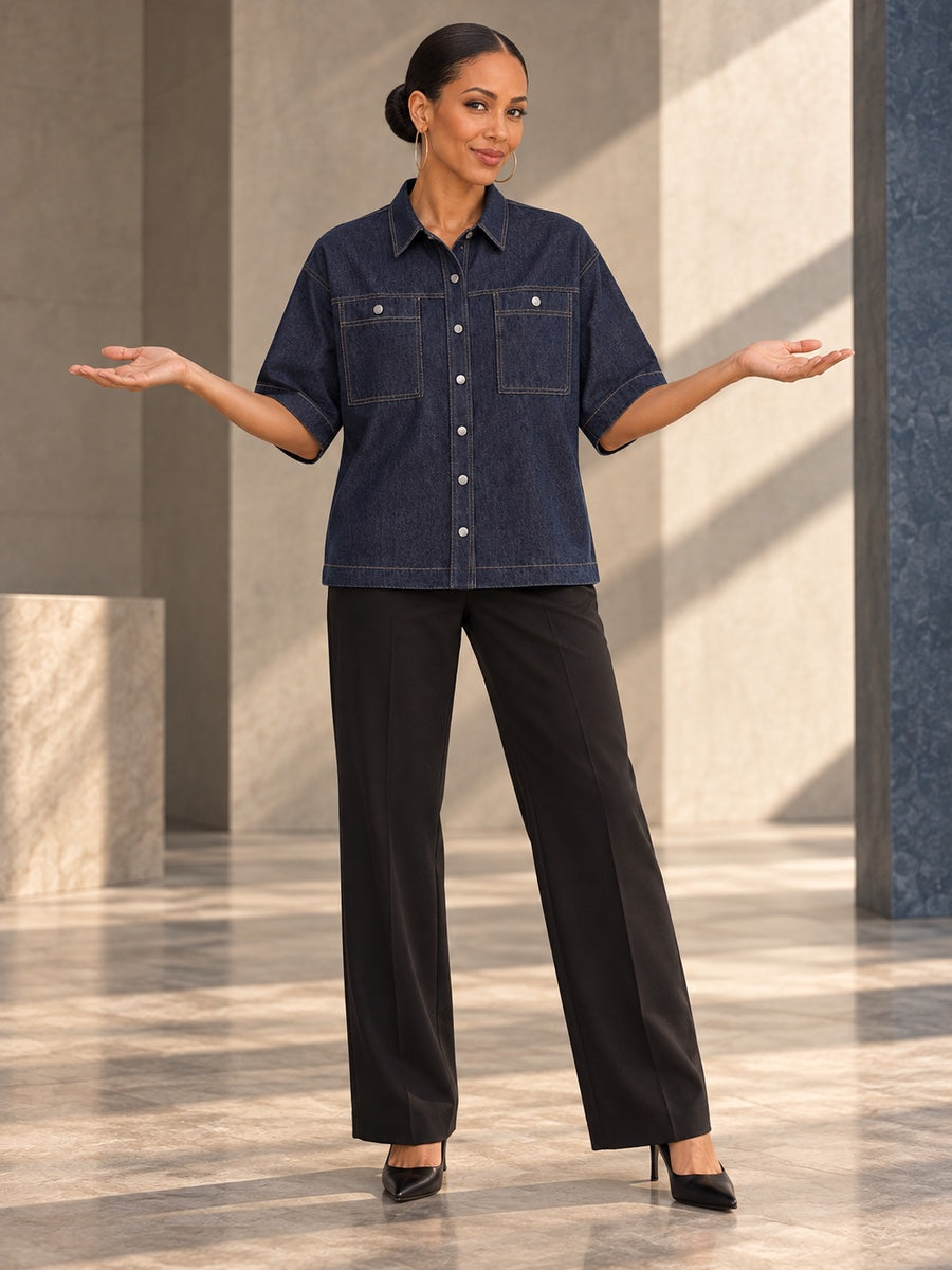Half Sleeves Loose Buttoned Lapel Blouses&Shirts Tops - 181612_CF_F3_v20261008