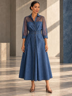 A-Line High Waisted Buttoned Pockets See-Through Solid Color Split-Joint Lapel Maxi Dresses - 203907_OL_F1_v01