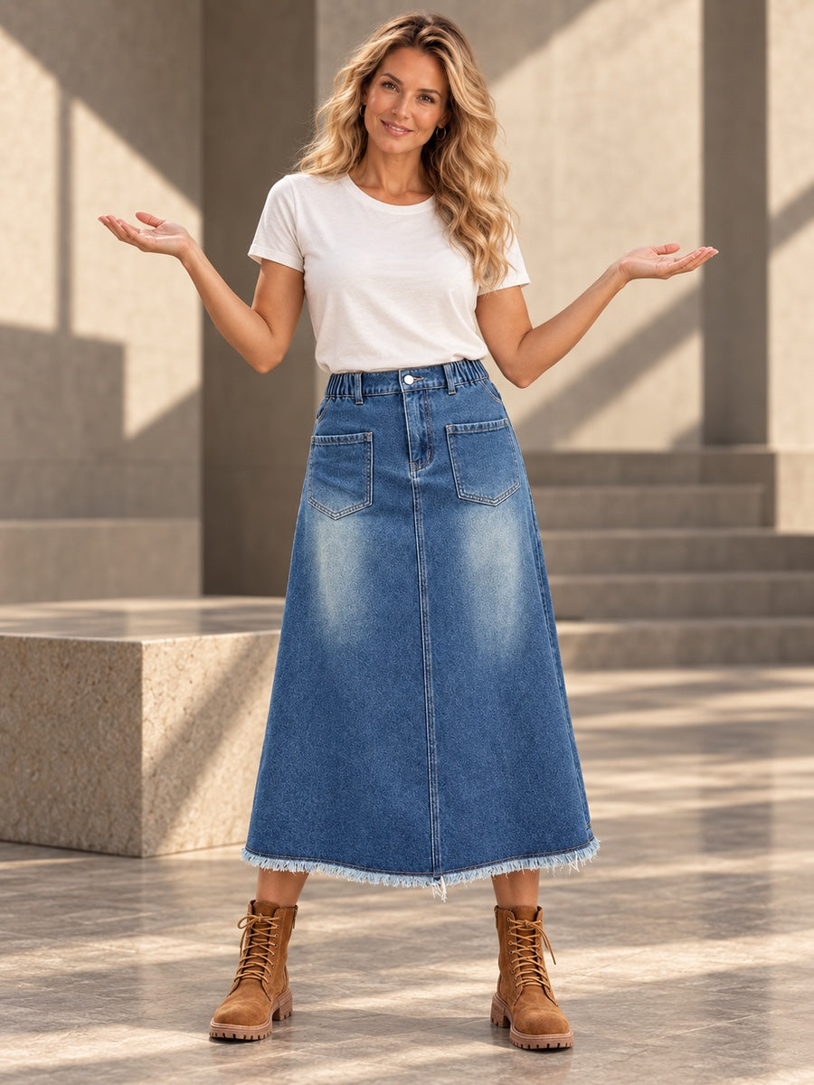 A-Line Loose Buttoned Elasticity Fringed Pockets Split-Joint Skirts Bottoms - 160961_CF_F3_v20261008